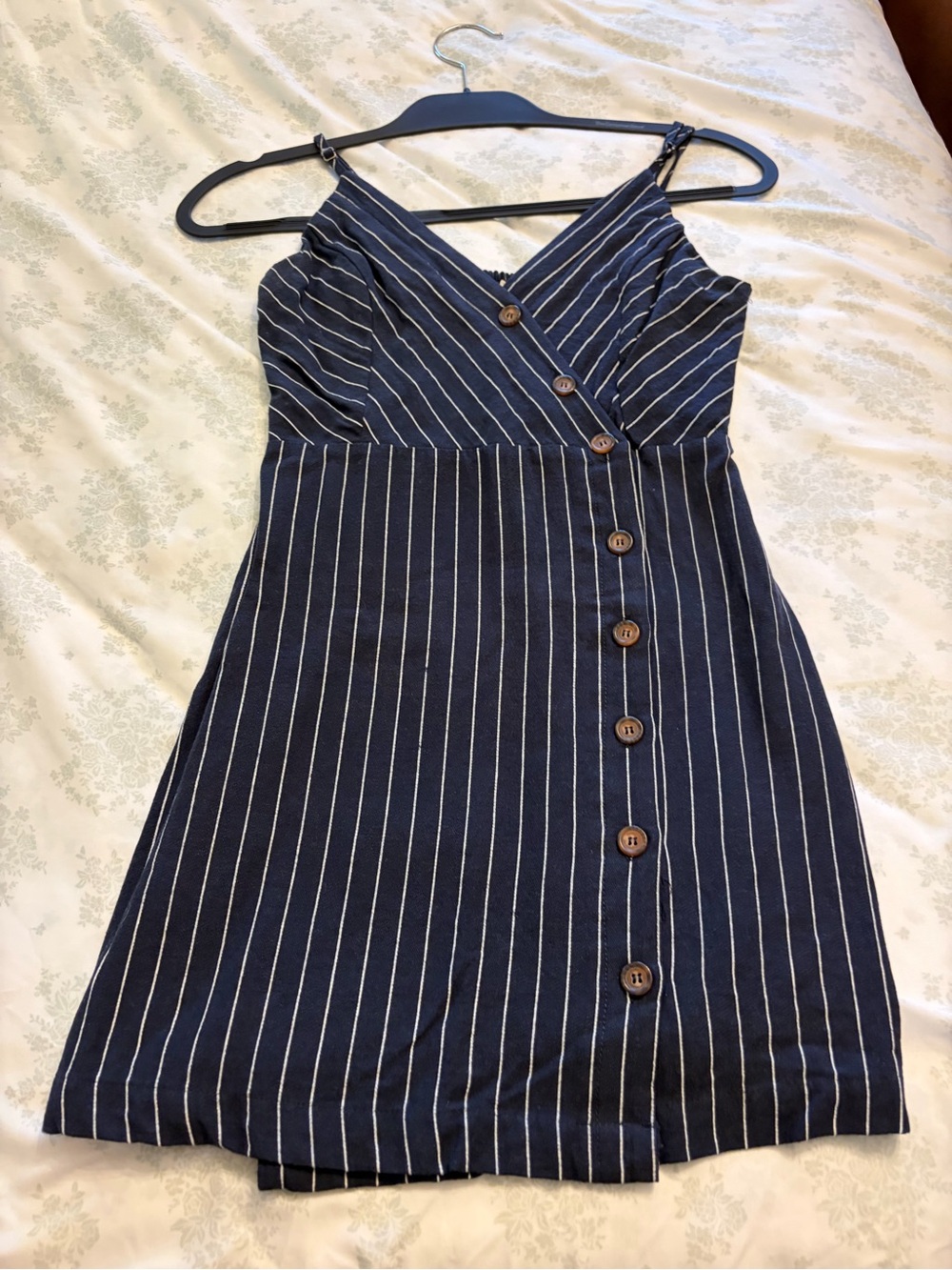 La Hearts Navy and White Striped Button-Front Mini Dress